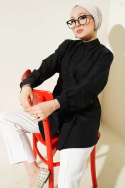Shirt with Self-Wide Belt Black