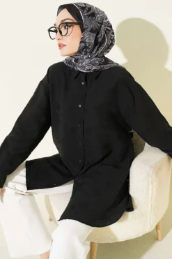 Self-Patterned Flower Shirt Black