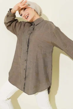 Self-Patterned Flower Shirt Mink
