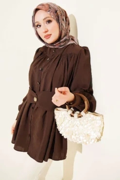 Shirt with Self-Tie Detail Brown