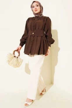 Alternative view of Shirt with Self-Tie Detail Brown