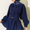 Shirt with Self-Tie Detail Navy Blue