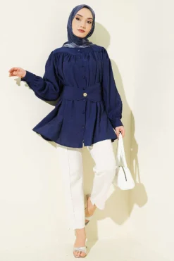 Alternative view of Shirt with Self-Tie Detail Navy Blue