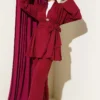 Belted Kimono Two-Piece Set Burgundy wholesale clothing set view 2 - Hicabistan Turkey factory