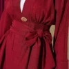 Belted Kimono Two-Piece Set Burgundy wholesale clothing set view 4 - Hicabistan Turkey factory