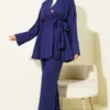 Belted Kimono Two-Piece Set Navy Blue wholesale clothing set - Hicabistan Turkey factory
