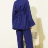 Belted Kimono Two-Piece Set Navy Blue wholesale clothing set view 3 - Hicabistan Turkey factory