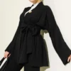 Belted Kimono Two-Piece Set Black en gros clothing set - Hicabistan usine Turquie