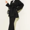 Belted Kimono Two-Piece Set Black wholesale clothing set view 2 - Hicabistan Turkey factory