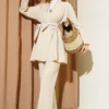 Belted Kimono Two-Piece Set Stone Großhandel clothing set - Hicabistan Türkei Fabrik