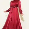 Self-Tie Satin Evening Dress Burgundy