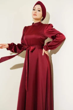 Alternative view of Self-Tie Satin Evening Dress Burgundy