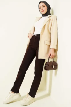 Alternative view of Cut Slim Fit Stretchy Denim Pants Brown