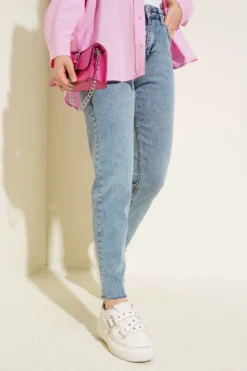 Distressed Crop Hem Mom Jeans