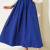 Linen Flared Elastic Waist Skirt Blue groothandel skirt - Hicabistan Turkije fabriek