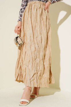 Wrinkled Pleated Skirt Beige بالجملة skirt view 2 - Hicabistan مصنع تركيا