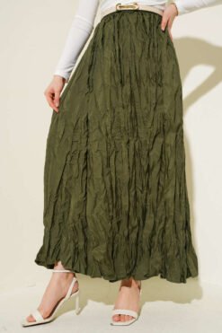 Wrinkled Pleated Skirt Khaki بالجملة skirt view 2 - Hicabistan مصنع تركيا