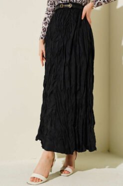 Wrinkled Pleated Skirt Black بالجملة skirt view 2 - Hicabistan مصنع تركيا