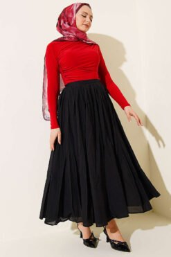 Vista alternativa de Wrinkled Pleated Flared Voile Skirt Black