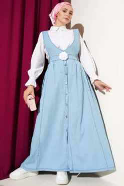 Flared Waist Elastic Dress en gros dress view 2 - Hicabistan usine Turquie