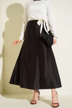 Elastic Waist Satin Skirt Brown groothandel skirt - Hicabistan Turkije fabriek