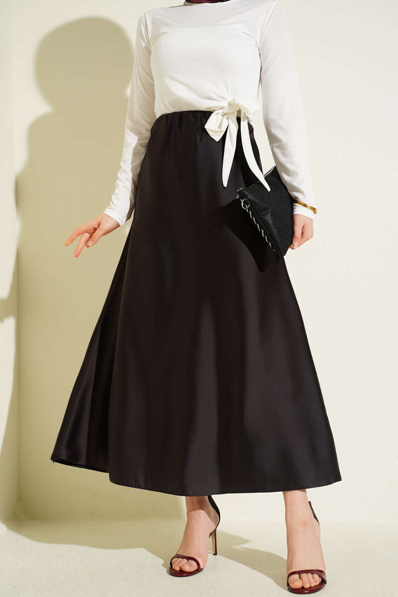 Elastic Waist Satin Skirt Brown all'ingrosso skirt - Hicabistan fabbrica Turchia