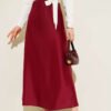 Elastic Waist Satin Skirt Burgundy wholesale skirt - Hicabistan Turkey factory
