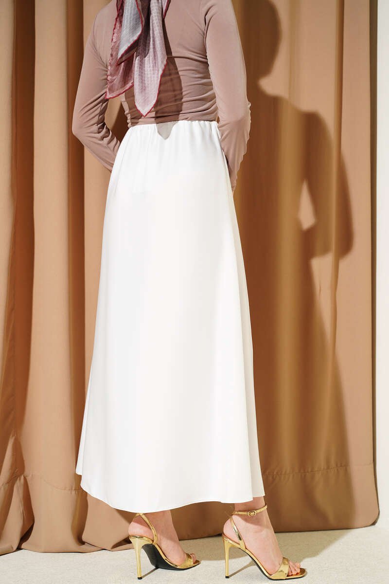 Elastic Waist Satin Skirt Ecru wholesale skirt view 3 - Hicabistan Turkey factory
