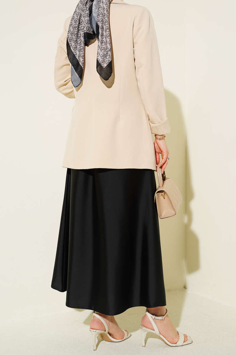 Elastic Waist Satin Skirt Black Großhandel skirt view 3 - Hicabistan Türkei Fabrik