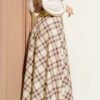 Pleated Checkered Patterned Belted Skirt Beige wholesale skirt view 3 - Hicabistan Turkey factory