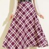 Pleated Checkered Patterned Belted Skirt Plum