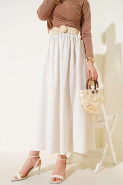 A-Line Zipper Skirt Beige wholesale skirt - Hicabistan Turkey factory