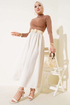 A-Line Zipper Skirt Beige wholesale skirt view 2 - Hicabistan Turkey factory