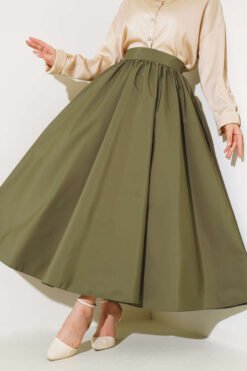 Flared Taffeta Skirt Khaki all'ingrosso skirt - Hicabistan fabbrica Turchia
