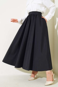 Flared Taffeta Skirt Black بالجملة skirt view 2 - Hicabistan مصنع تركيا