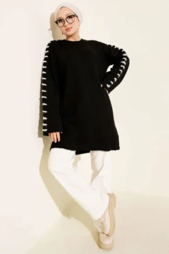 Alternatieve weergave van Tie Detail Knit Tunic Black