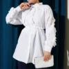 Ruffled Sleeve Tie Waist Shirt White wholesale shirt - Hicabistan Turkey factory
