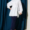 Ruffled Sleeve Tie Waist Shirt White wholesale shirt view 2 - Hicabistan Turkey factory