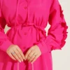 Ruffled Sleeve Tie Waist Shirt Fuchsia groothandel shirt view 4 - Hicabistan Turkije fabriek