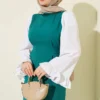 Dress with Waist Tie and Sleeve Details Green al por mayor dress view 2 - Hicabistan fábrica Turquía