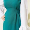 Dress with Waist Tie and Sleeve Details Green al por mayor dress view 4 - Hicabistan fábrica Turquía