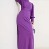 Dress with Sleeve Pearls and Belt Lilac