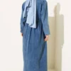 Elastic Cuff Metal Button Denim Dress wholesale dress view 3 - Hicabistan Turkey factory