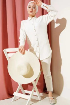 Alternative view of Stone-Embellished Tree Bark Shirt Ecru
