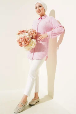 Alternative view of Stone-Embellished Tree Bark Shirt Pink