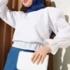 Short Shirt with Elastic Sleeves and Waist White
