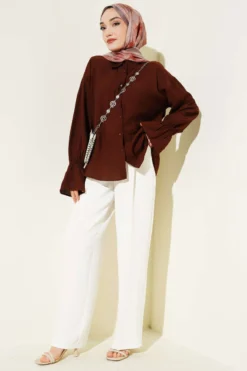Vue alternative de Elastic Cuff Crinkle Shirt Brown