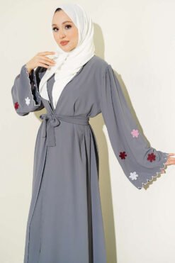 Vista alternativa de Embroidered Sleeve Abaya Grey