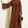 Embroidered Sleeve Abaya Brown