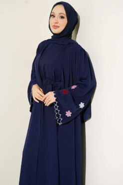 Vista alternativa de Embroidered Sleeve Abaya Navy Blue